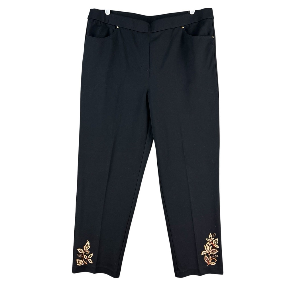 Alfred Dunner Women Modern Fit Pull-on Black Pants Size L Stretch Narrow Leg NWT
